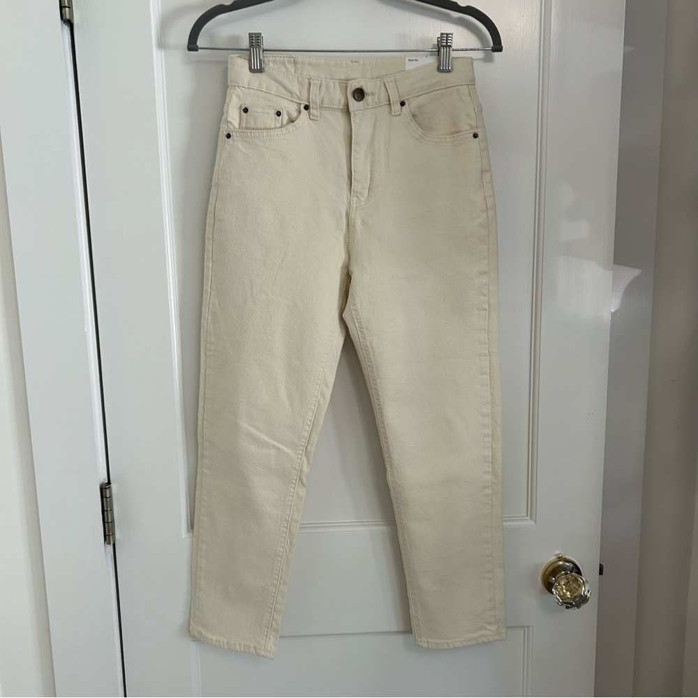 Monster Jean Korea Cream Straight Leg Jeans Size S Neutral High Rise Minimal NWT
